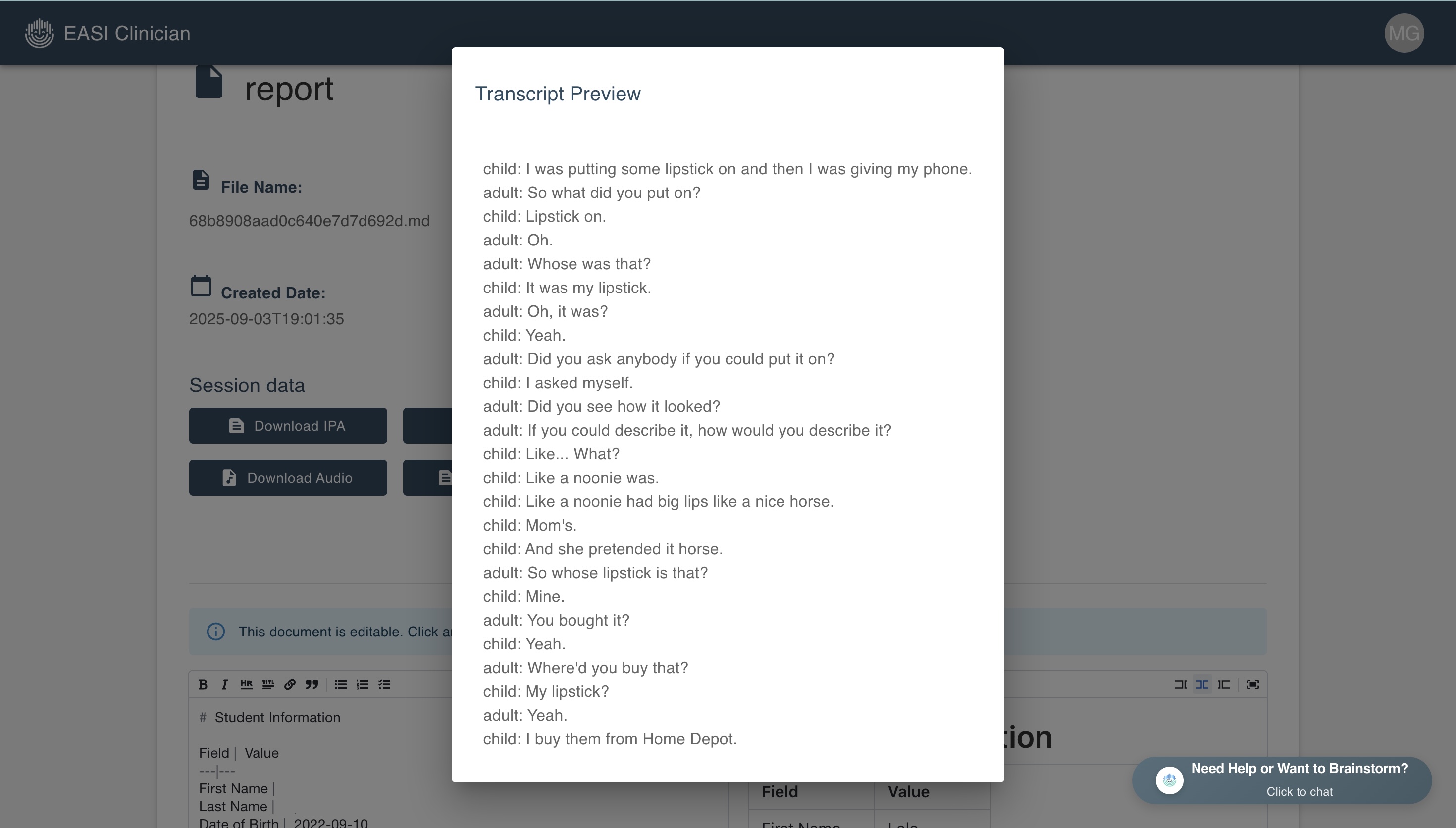 Automatic Analysis - Transcript Preview