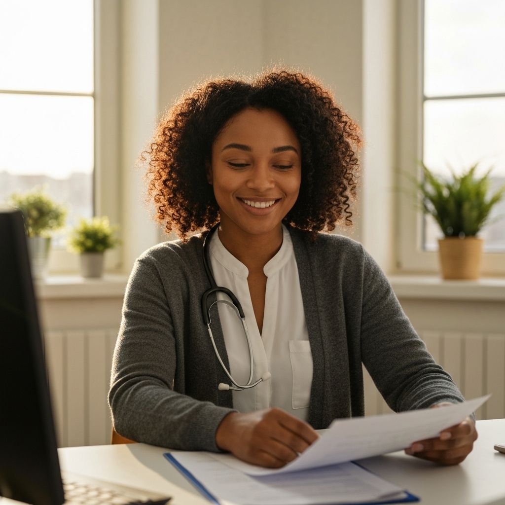The new way - SLP in casual professional attire leaving work at reasonable hour, relaxed and satisfied